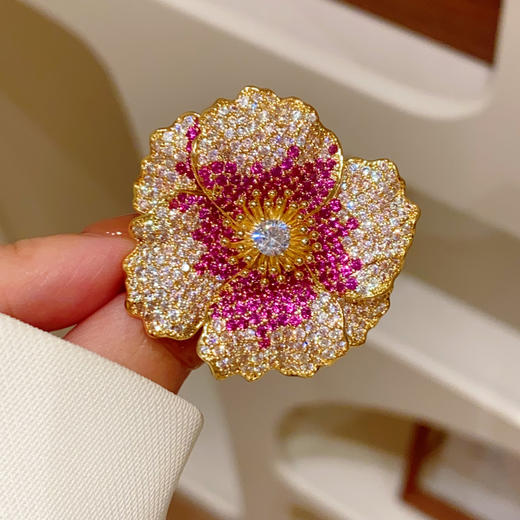法式复古小香风满钻山茶花胸针胸花别针扣 商品图2