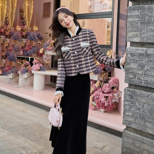 YJLY8678法式气质马甲套装裙女2025春秋新款休闲时尚遮肉显瘦半身裙三件套 商品图2