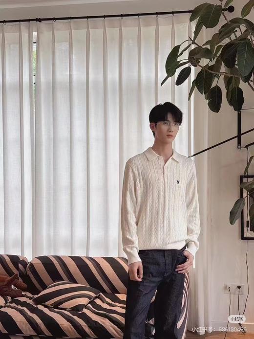 D100520复古松弛感绞花Polo领针织衫毛衣 商品图5