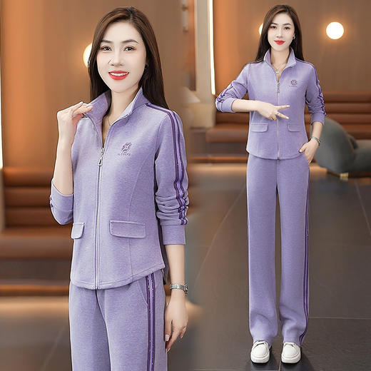 10-88005-S 2025春秋季新款成人运动休闲两件套女长袖Polo领跑步训练套装 商品图2