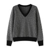 丁摩秋冬V领山羊绒衫女宽松套头毛衣千鸟格长袖上衣针织内搭打底衫女ALMK65 商品缩略图4