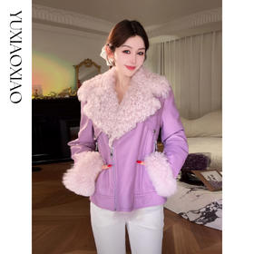 余潇潇【伯克街随行】时尚托卡卷毛羊皮毛一体保暖翻领收腰皮草外套