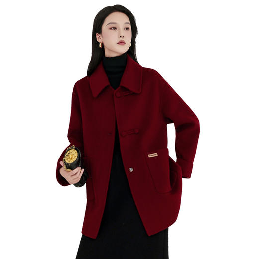 TC 621667羊毛双面呢大衣中长款韩版翻领呢子外套 商品图4