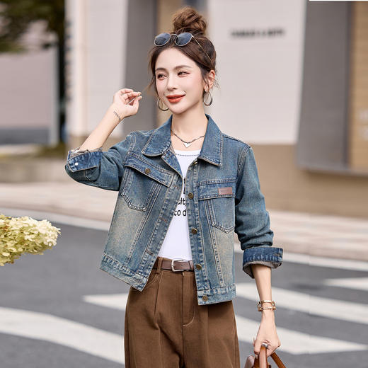 XGJ5815短款牛仔外套女2025秋季新款小个子时尚气质复古翻领正肩百搭上衣 商品图2