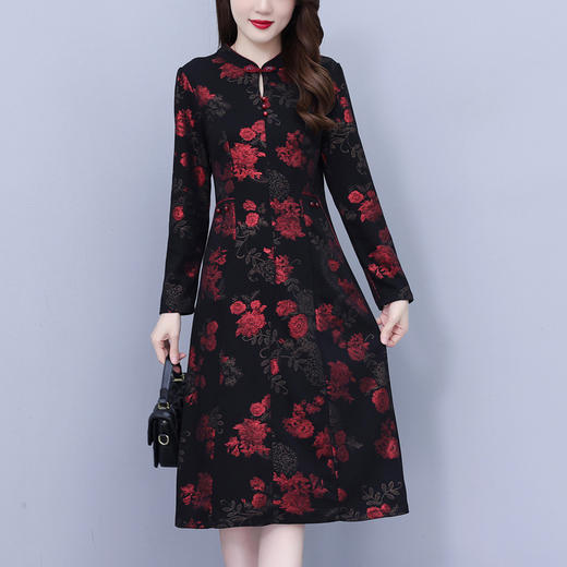 雀说改良旗袍连衣裙新款长袖高档洋气质AL2361 商品图3