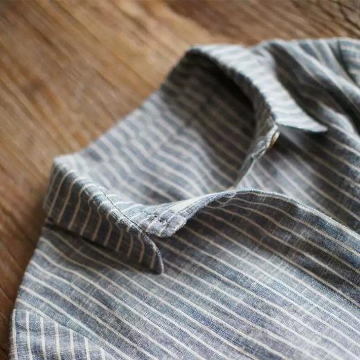 雀说文艺宽松大码女装长款单排扣条纹薄外套棉麻衬衣连衣裙AL9976 商品图3