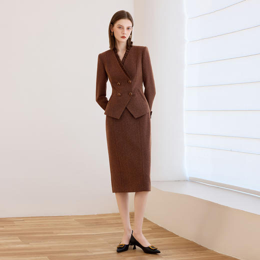 IWY/高级感慕斯摩卡棕色毛呢西装半裙女秋冬时尚名媛职业套裙正装CS2463 商品图2