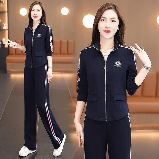 10-88005-S 2025春秋季新款成人运动休闲两件套女长袖Polo领跑步训练套装 商品图0