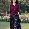 春秋穿搭一整套气质休闲高级感显瘦紫红色针织衫碎花半身裙套装女 商品缩略图2