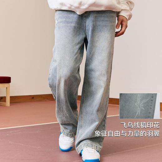 录士LUSHISI重磅复古破洞美式街头潮牛仔口袋直筒长裤翼挺主题男 商品图1