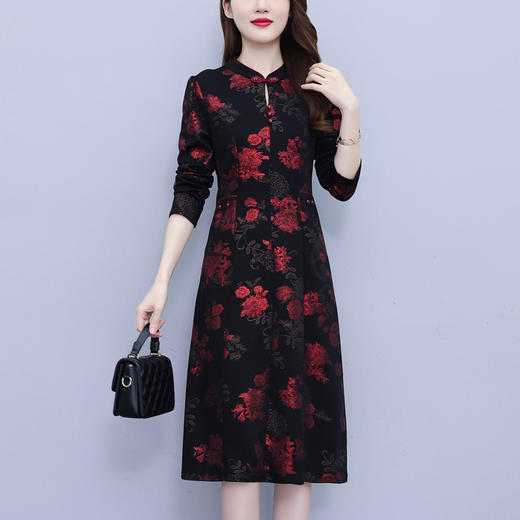 雀说改良旗袍连衣裙新款长袖高档洋气质AL2361 商品图1