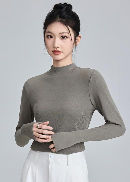 超显瘦亲肤莱赛尔小螺纹春秋冬高级中领打底衫 商品图6