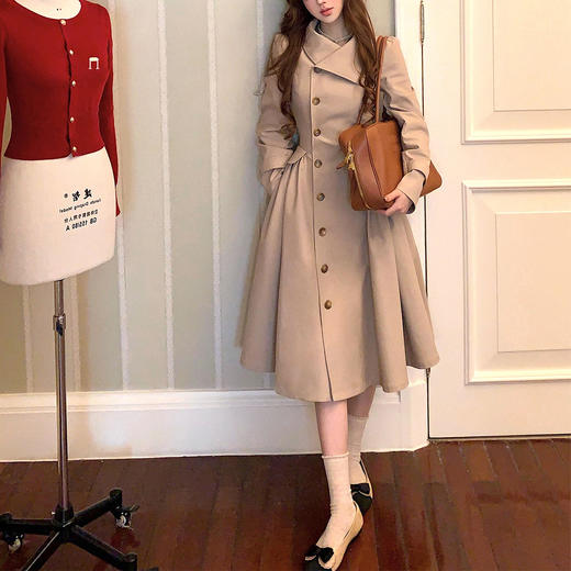 A26081 iie 9.11 ieB 9.13伦敦周末 摩登主义收腰大裙摆巨好看风衣中长款老钱风掐腰外套秋 商品图3