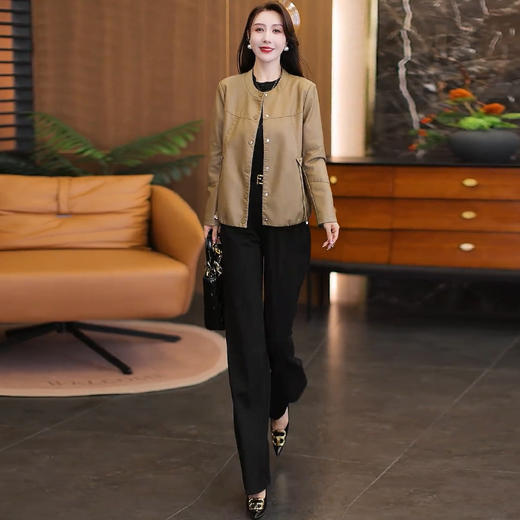 皮衣立领短外套女2025秋季新款洋气宽松显瘦小个子高级感皮夹克 商品图3