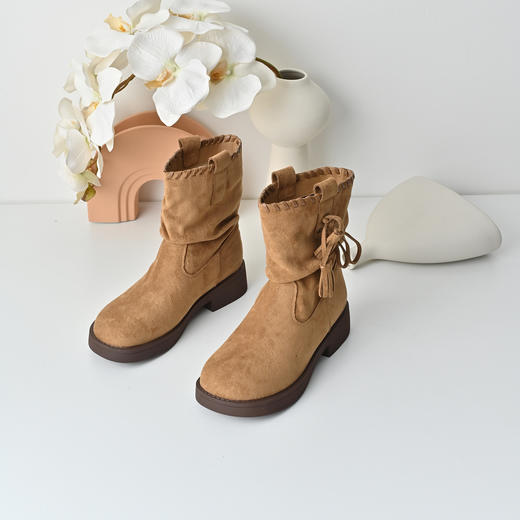 经典鲨2025冬专柜新款百搭圆头一脚蹬时装单里褶皱堆堆靴女KW96-558011 商品图2