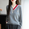雀说新款羊毛针织衫女V领撞色刺绣t恤时尚长袖设计感打底上衣ALYGH271 商品缩略图3