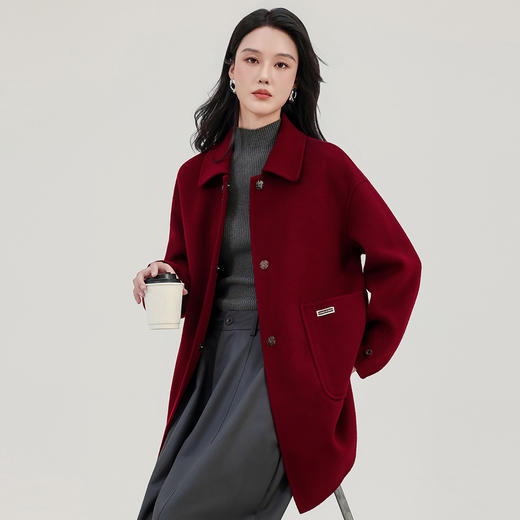 TC 621670双面呢大衣毛呢外套加厚中长款外套 商品图0