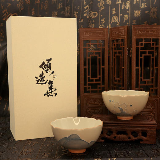 釉下彩手绘 山盟海誓 花边花口杯 商品图2