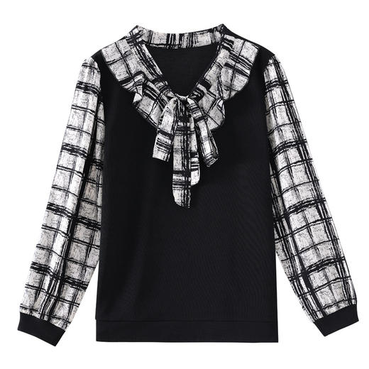 雀说假两件V领拼接打底衫新款洋气减龄高贵系带小衫AL9996 商品图4