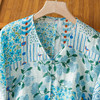 雀说文艺度假风宽松大码女装显瘦v领蓝色碎花长袖衬衫AL9358 商品缩略图2