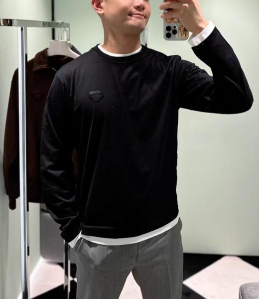 男款假两件长袖T恤020 商品图3