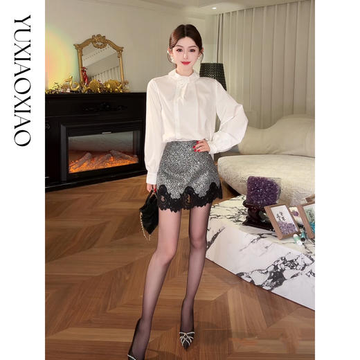 余潇潇【高智格调】时尚百搭醋酸混纺复古优雅简约宽松翻领衬衫 商品图4