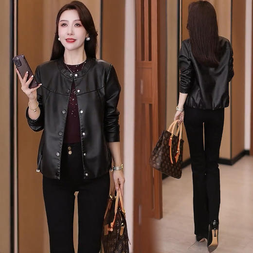 皮衣立领短外套女2025秋季新款洋气宽松显瘦小个子高级感皮夹克 商品图2