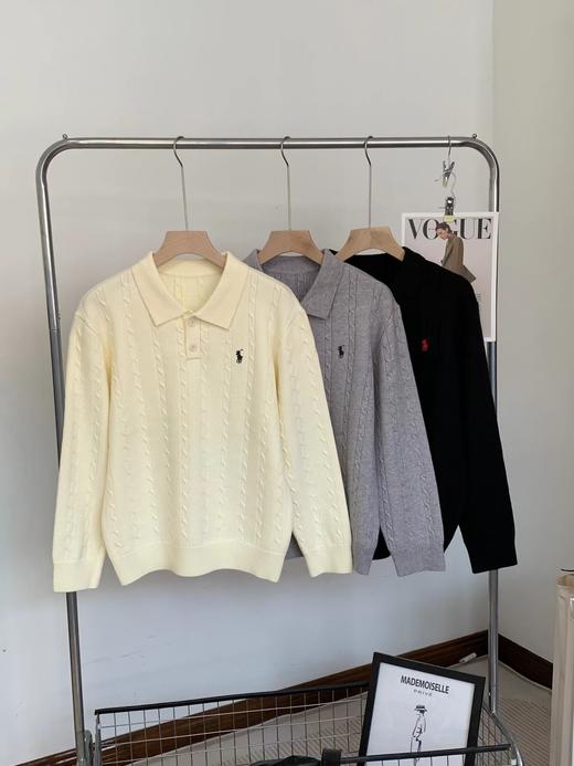 D100520复古松弛感绞花Polo领针织衫毛衣 商品图0