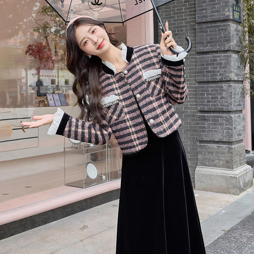 YJLY8678法式气质马甲套装裙女2025春秋新款休闲时尚遮肉显瘦半身裙三件套 商品图3