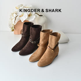 经典鲨2025年冬专柜新款气质尖头内增高透气显脚瘦短筒靴女KW89-558171