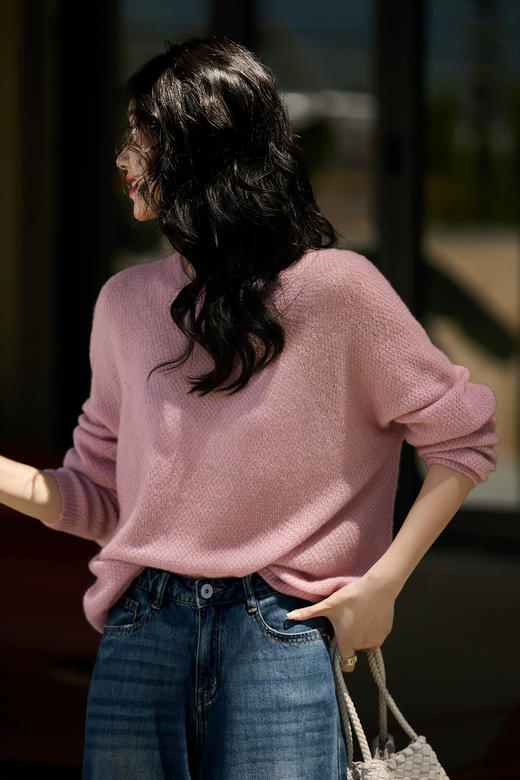 无缝一体菠萝纹针织羊毛羊绒马海毛轻盈亲肤衫 商品图1