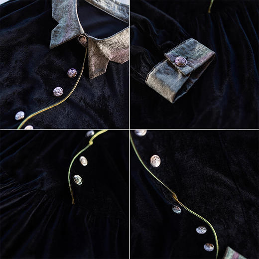 AHM msdm2801时尚优雅丝绒拼接纽扣小衫翻领上衣 商品图3