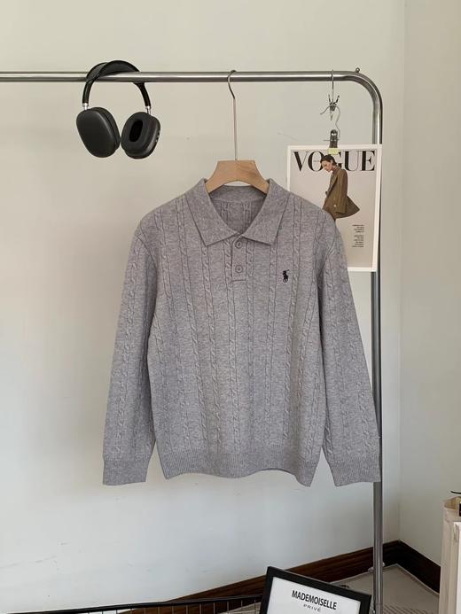 D100520复古松弛感绞花Polo领针织衫毛衣 商品图13