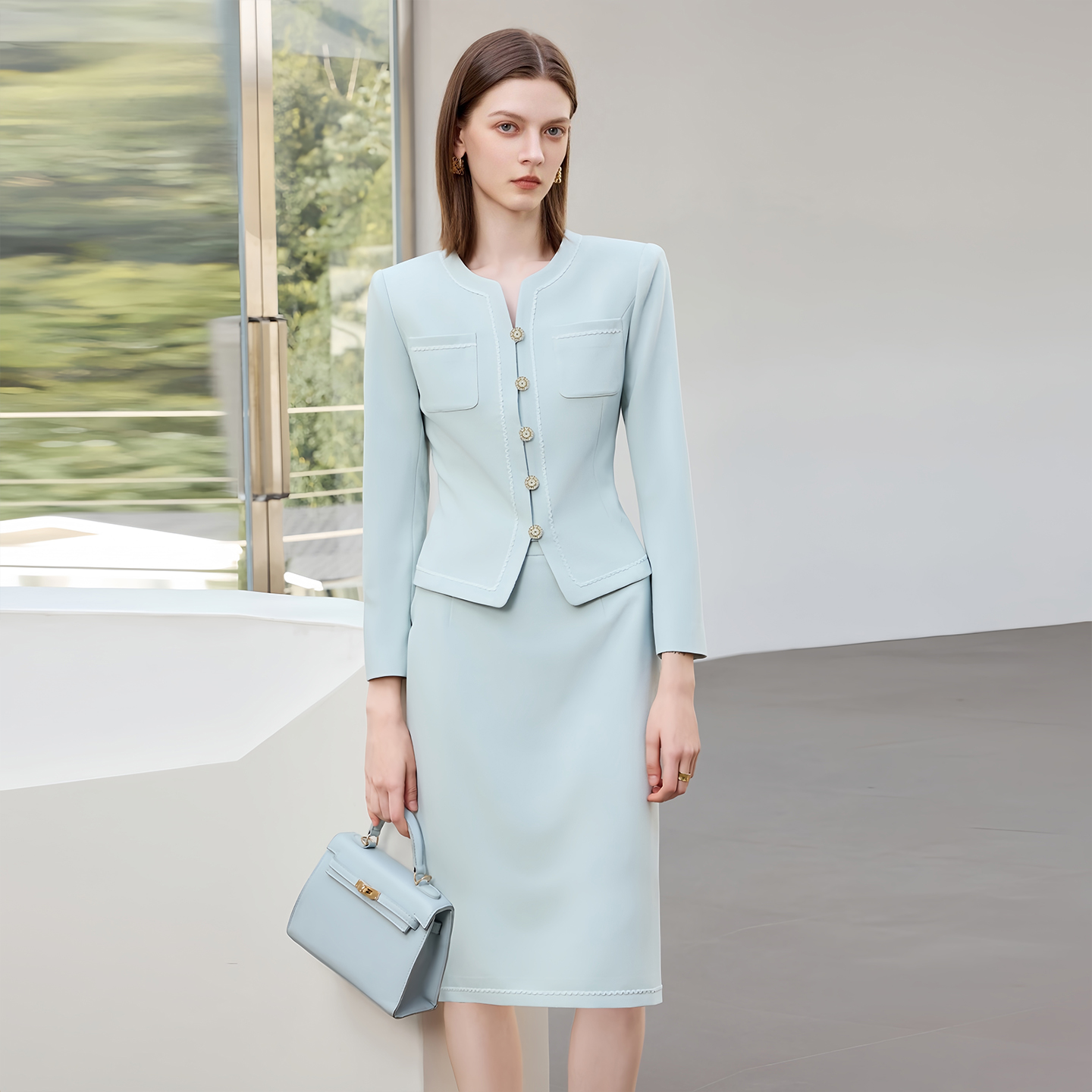 IWY/气质职场名媛西装半裙两件套2025新款医美珠宝接待工作服CS2469