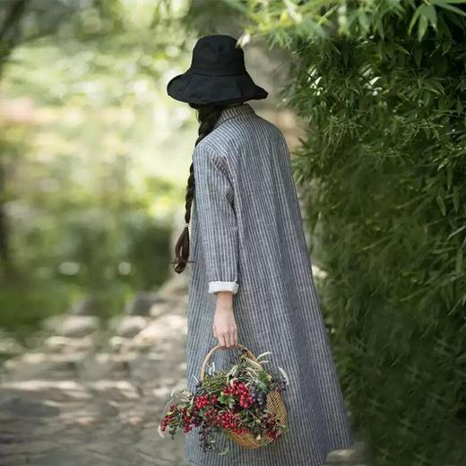 雀说文艺宽松大码女装长款单排扣条纹薄外套棉麻衬衣连衣裙AL9976 商品图2