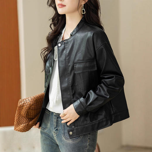 AHM msdm2815宽松休闲小皮衣外套洋气纯色夹克 商品图1