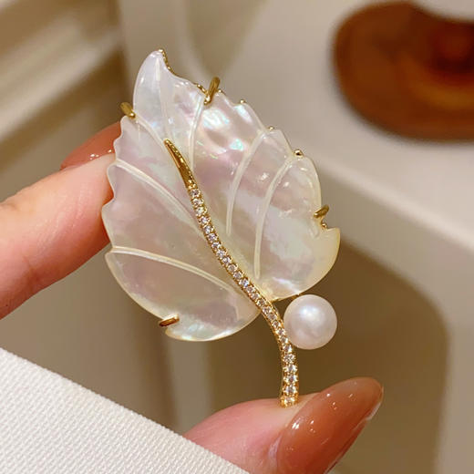 法式简约珍珠叶子胸针胸花精致复古树叶别针 商品图2