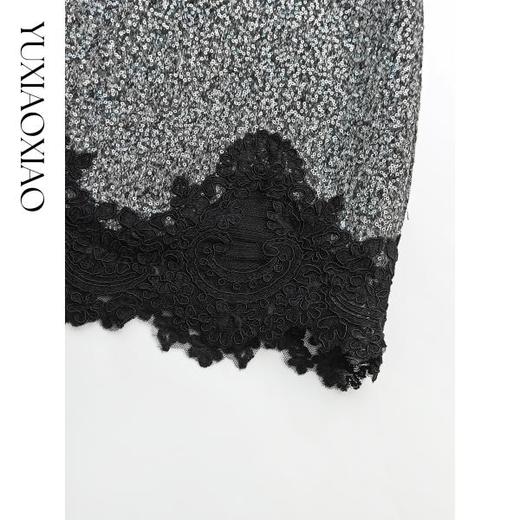 余潇潇【银河舞步】轻奢重工百搭亮片层次感拼接珠片花边包臀短裙 商品图4