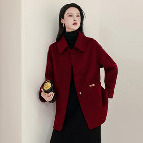 TC 621667羊毛双面呢大衣中长款韩版翻领呢子外套