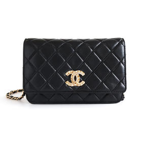 【95新】CHANEL香奈儿AP2244 B05808 94305 21A黑金水钻扣羊皮woc链条包单肩斜挎包女士260925AK56现售价：12500