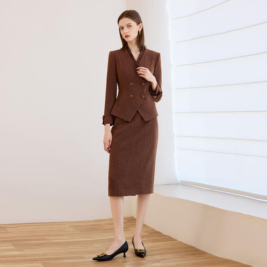 IWY/高级感慕斯摩卡棕色毛呢西装半裙女秋冬时尚名媛职业套裙正装CS2463 商品图1