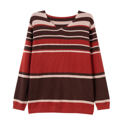 CC37-3126 大码洋气v领内搭针织打底衫女装早秋好看显瘦条纹长袖上衣女 商品图4