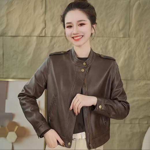 8F-AWY25130时尚洋气皮衣外套女秋冬新款韩版宽松显瘦短款夹克小个子休闲上衣 商品图2