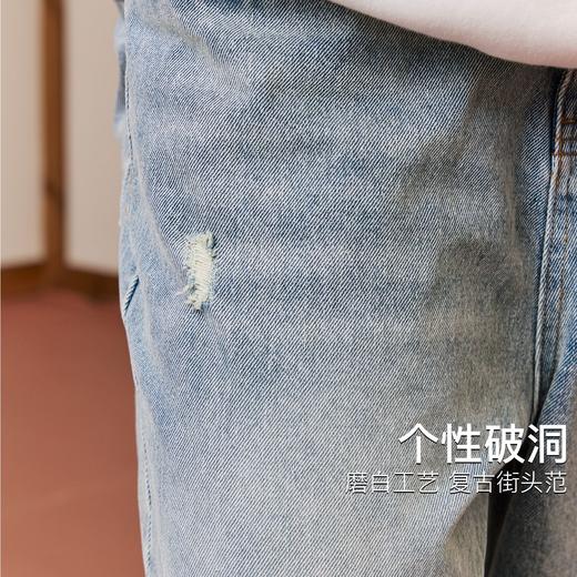 录士LUSHISI重磅复古破洞美式街头潮牛仔口袋直筒长裤翼挺主题男 商品图3
