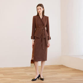 IWY/高级感慕斯摩卡棕色毛呢西装半裙女秋冬时尚名媛职业套裙正装CS2463