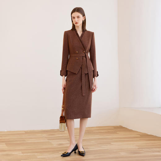 IWY/高级感慕斯摩卡棕色毛呢西装半裙女秋冬时尚名媛职业套裙正装CS2463 商品图0