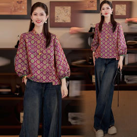 YDD-126新中式长袖衬衫女2025秋季新款洋气显瘦国风印花衬衣休闲百搭上衣