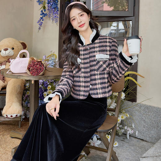 YJLY8678法式气质马甲套装裙女2025春秋新款休闲时尚遮肉显瘦半身裙三件套 商品图0