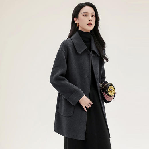 TC 621667羊毛双面呢大衣中长款韩版翻领呢子外套 商品图3