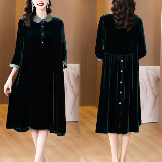 雀说大码重工丝绒连衣裙新款七分袖减龄气质复古裙AL2083 商品图1